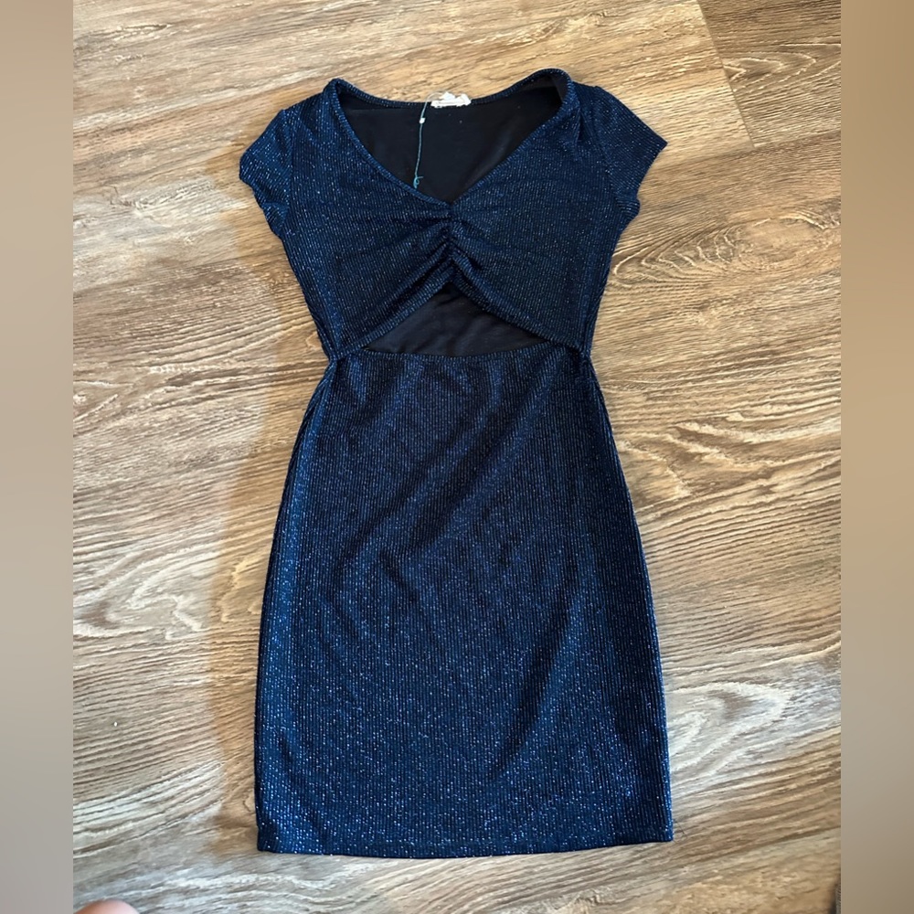 BOUTIQUE blue sparkly festival dress small cutout